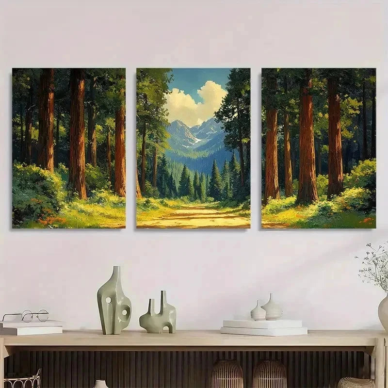 3pcs Sequoia Trees Park Redwood Perfect Wall Art Set Canvas Framed 50x70cm - High Quality Print 100% Australian Made Wall Canvas Ready to Hang
