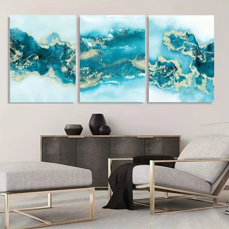 3pcs Aquamarine Blue Green Decor Wall Art Set Canvas Framed 40x60cm - High Quality Print 100% Australian Made Wall Canvas Ready to Hang - Bella Home Decor