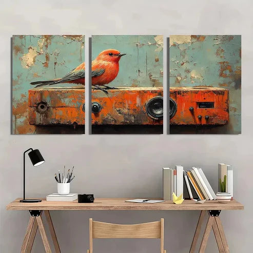 3pcs Whimsical Bird Nature Giclée Wall Art Set Canvas Unframed - High Quality Print 100% Australian Made Wall Canvas