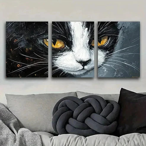 3pcs Black And White Tuxedo Cat Decor Perfect Wall Art Canvas Unframed – High Quality Print 100% Australian Made Wall Canvas - Bella Home Decor