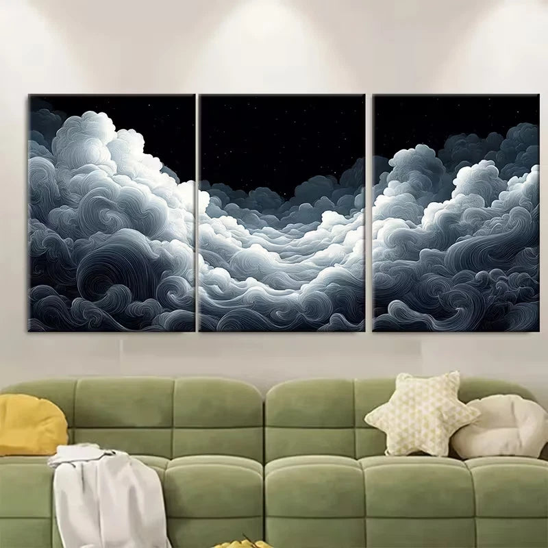 3pcs Line Cloud Drawing Minimalist Metal Print Ready to Hang Art