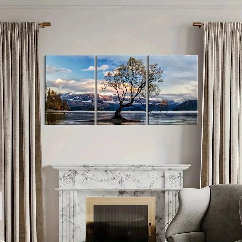 3pcs Blue Sky White Clouds and Trees Wall Art Set Canvas Framed 50x70cm - High Quality Print 100% Australian Made Wall Canvas Ready to Hang - Bella Home Decor