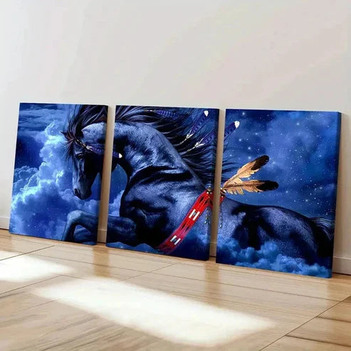 3pcs Red Indians Horse Wall Art Set Canvas Unframed - High Quality Print 100% Australian Made Wall Canvas