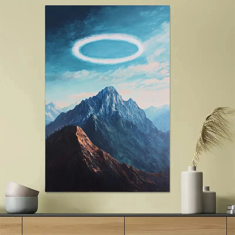 Minimalist Mountain Ring Light Abstract Poster 40x60cm Metal Print Ready to Hang