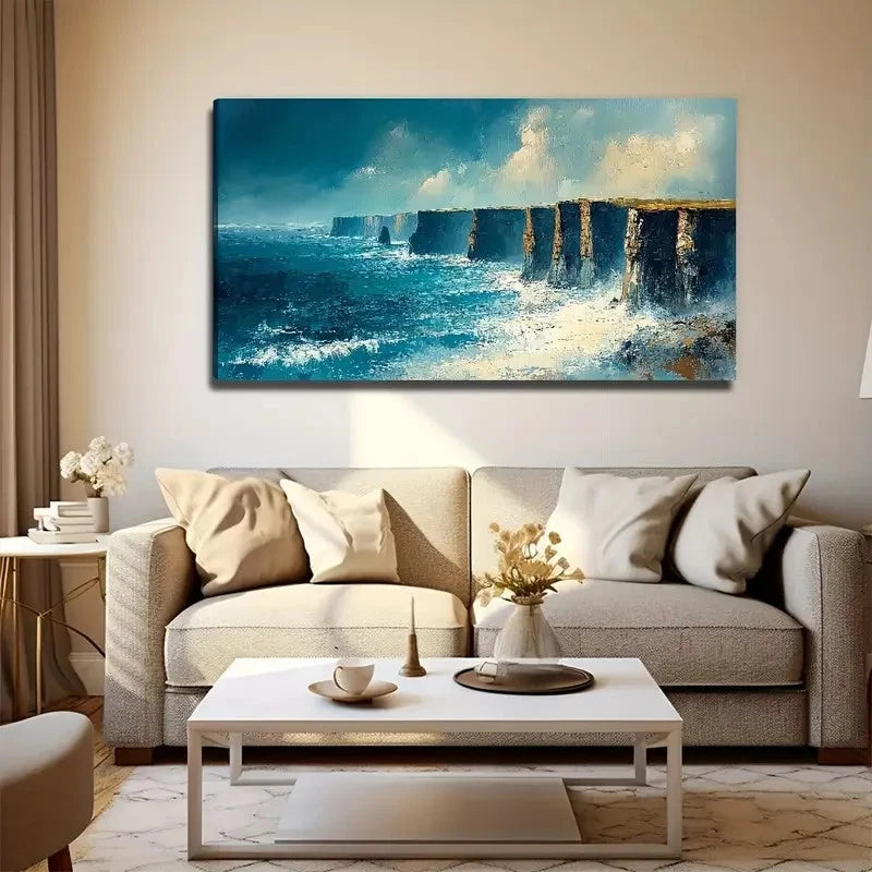 Abstract Cliff Ocean Wave Wall Art Canvas Office Home Room Framed 120x60cm