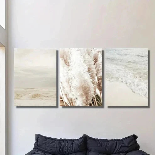 3pcs Coastal Reed Botanical Landscape Wall Art Set Canvas Unframed - High Quality Print 100% Australian Made Wall Canvas - Bella Home Decor