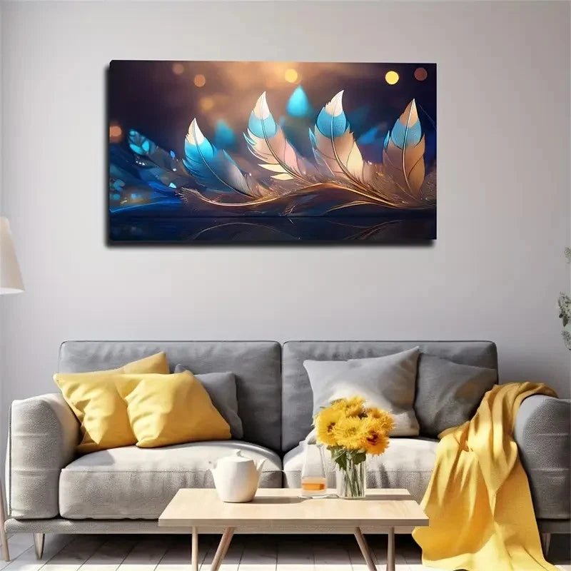 Vibrant Feather Bohemian Wall Art Canvas Office Home Room Framed 120x60cm