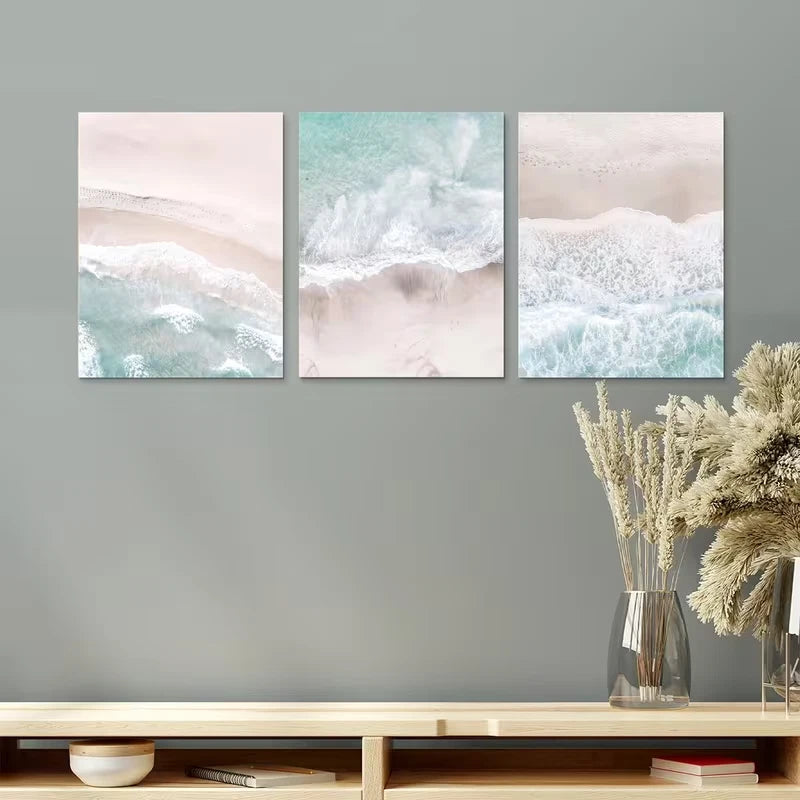 3pcs Beach Art, Sea Imagery, And Wave Paintings. Metal Print Ready to Hang Art