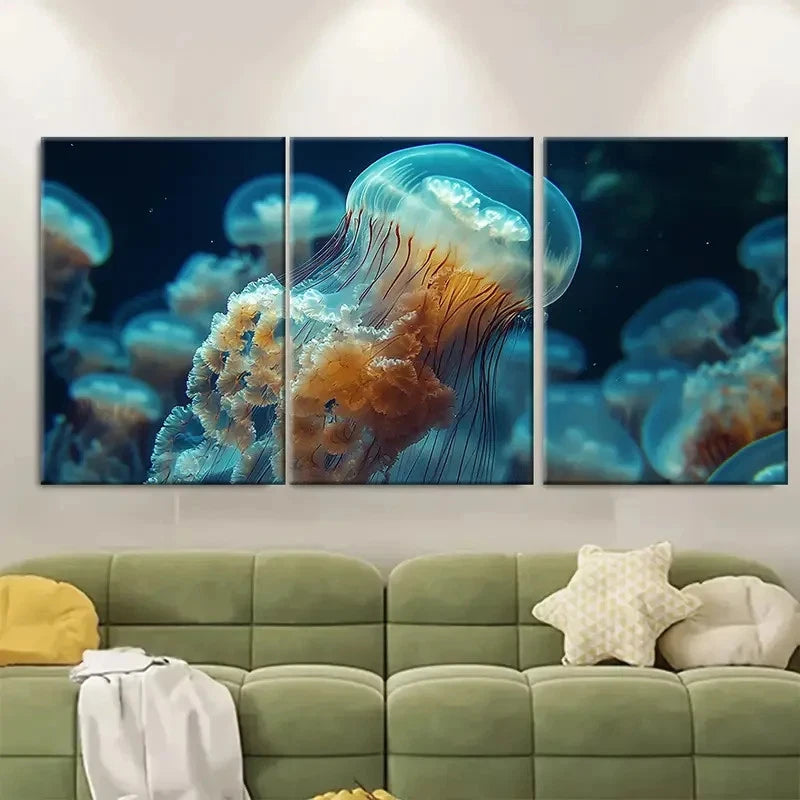 3pcs Ethereal White Jellyfish Swarm Perfect Wall Art Set Canvas Framed 60x90cm - High Quality Print 100% Australian Made Wall Canvas Ready to Hang
