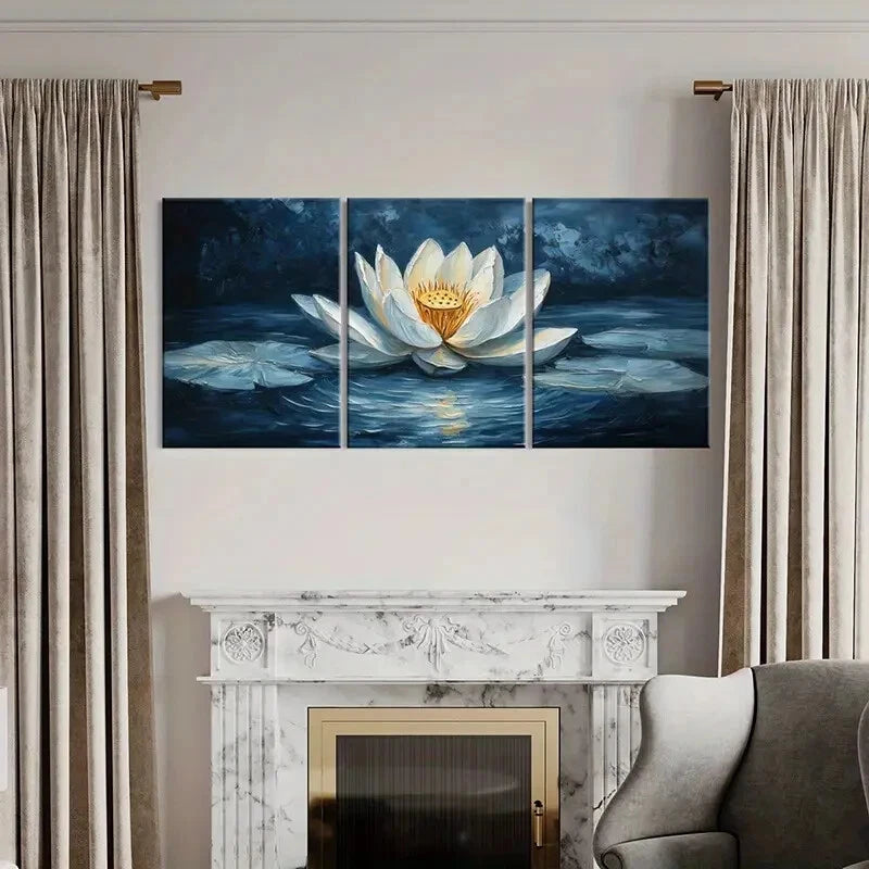 3pcs White Lotus Dark Water & Serene Reflection Wall Art Set Canvas Framed 40x60cm - High Quality Print 100% Australian Made Wall Canvas Ready to Hang - Bella Home Decor