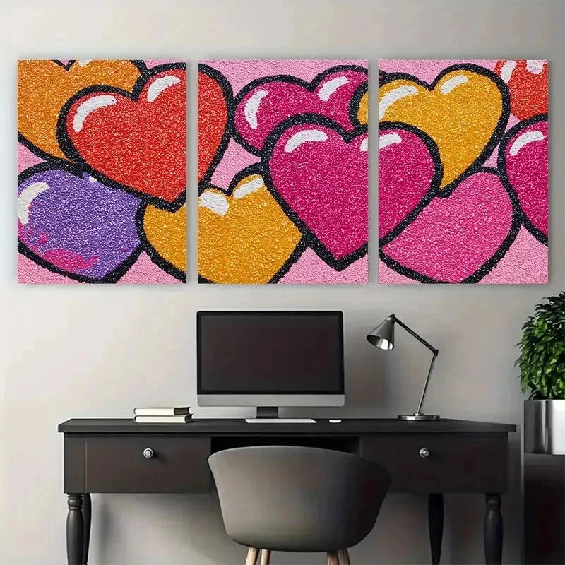 3pcs Preppy Heart Aesthetic Retro Perfect Wall Art Set Canvas Framed 50x70cm - High Quality Print 100% Australian Made Wall Canvas Ready to Hang