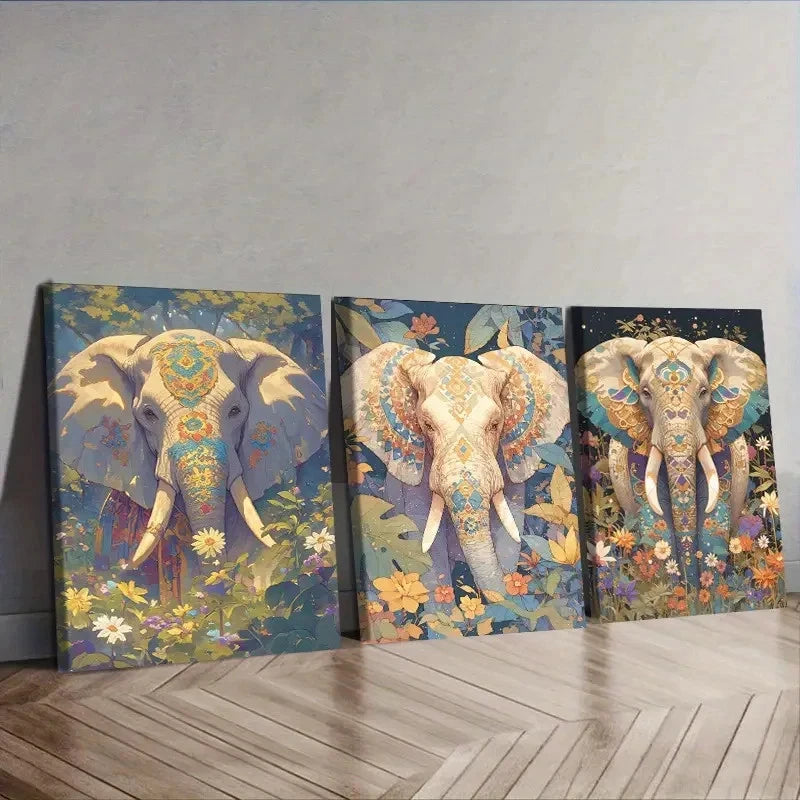 3pcs Featuring an Elephant Wall Art Set Canvas Framed 50x70cm - High Quality Print 100% Australian Made Wall Canvas Ready to Hang - Bella Home Decor