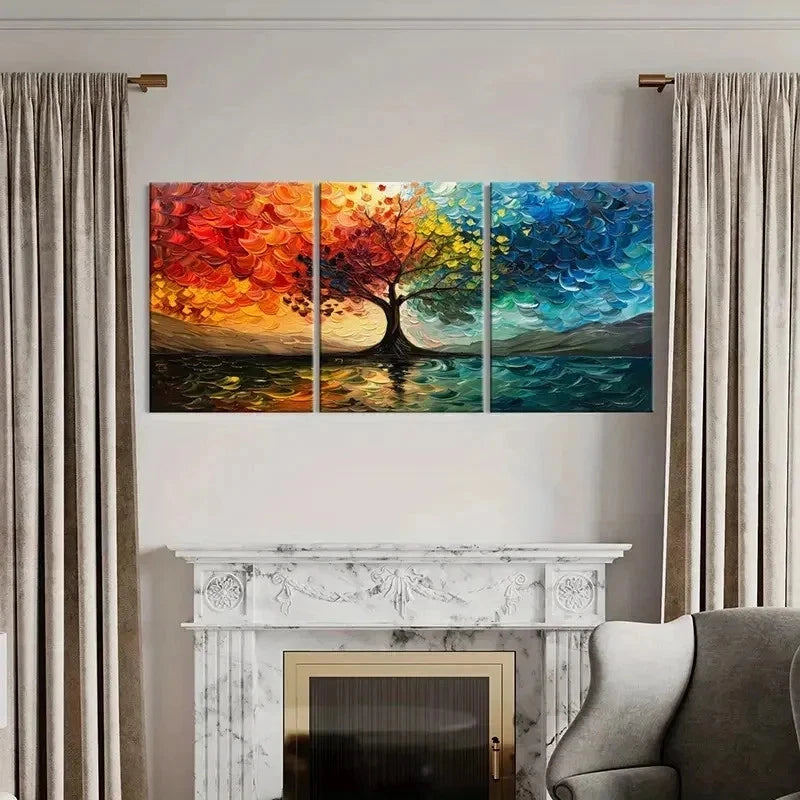 3pcs Vibrant Colorful Autumn Tree Wall Art Set Canvas Framed 60x90cm - High Quality Print 100% Australian Made Wall Canvas Ready to Hang