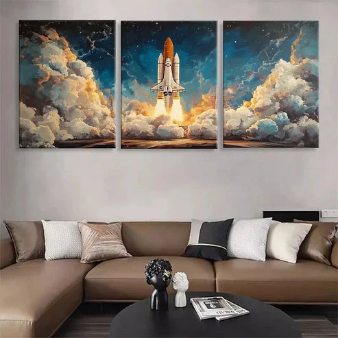 3pcs Space Shuttle Launch Vibrant Perfect Art Set Canvas Unframed - High Quality Print 100% Australian Made Wall Canvas