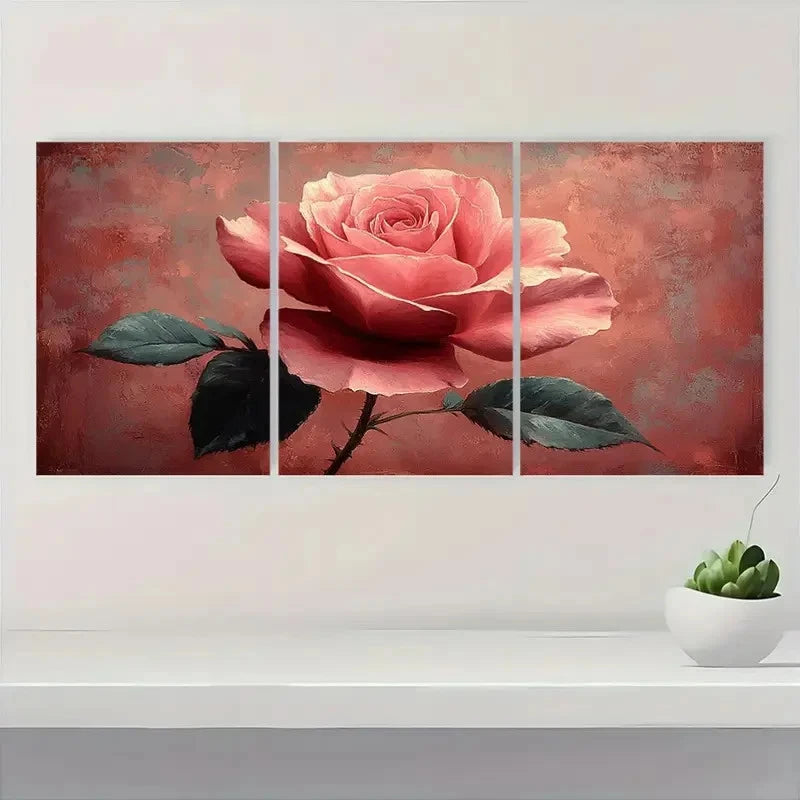 3pcs Large Pink Rose and Green Leaves Z Wall Art Set Canvas Framed 60x90cm - High Quality Print 100% Australian Made Wall Canvas Ready to Hang - Bella Home Decor