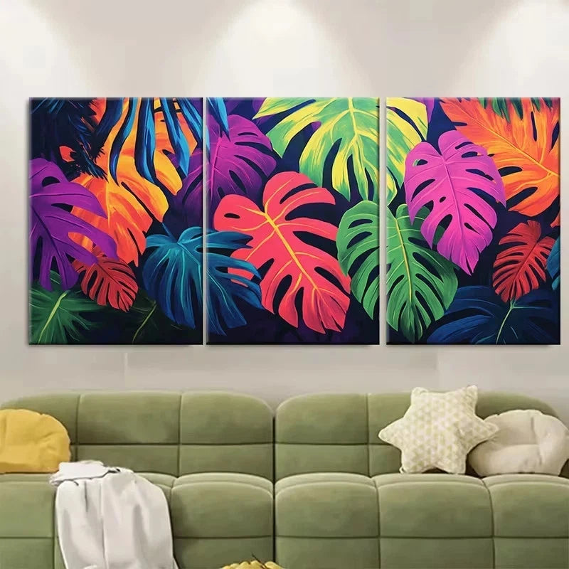 3pcs Vibrant Tropical Jungle and Exotic Foliage Wall Art Set Canvas Framed 40x60cm - High Quality Print 100% Australian Made Wall Canvas Ready to Hang