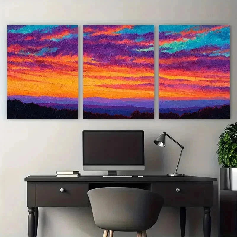 3pcs Vibrant Sky With Mountains Decor Perfect Wall Art Set Canvas Framed 50x70cm - High Quality Print 100% Australian Made Wall Canvas Ready to Hang