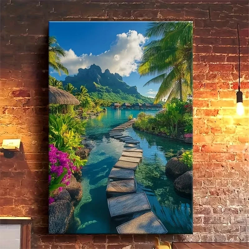 Tropical Island Stone Path 60x90cm Metal Print Ready to Hang