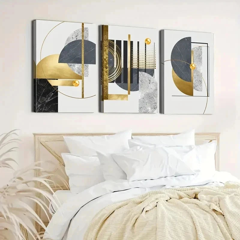 3pcs Modern Abstract Golden & Black Perfect Wall Art Set Canvas Framed 60x90cm - High Quality Print 100% Australian Made Wall Canvas Ready to Hang