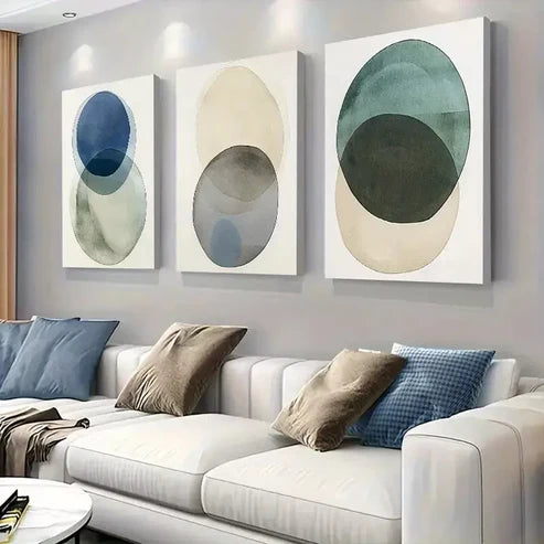 3 PCS Abstract Overlapping Circles Triptych Wall Art Set Canvas Unframed - High Quality Print 100% Australian Made Wall Canvas - Bella Home Decor