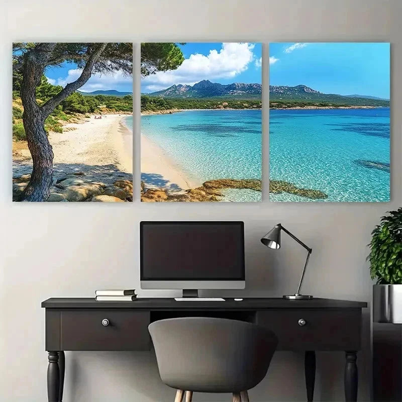 3pcs Corsica Travel Beach Travel Decor Perfect Wall Art Set Canvas Framed 50x70cm - High Quality Print 100% Australian Made Wall Canvas Ready to Hang - Bella Home Decor