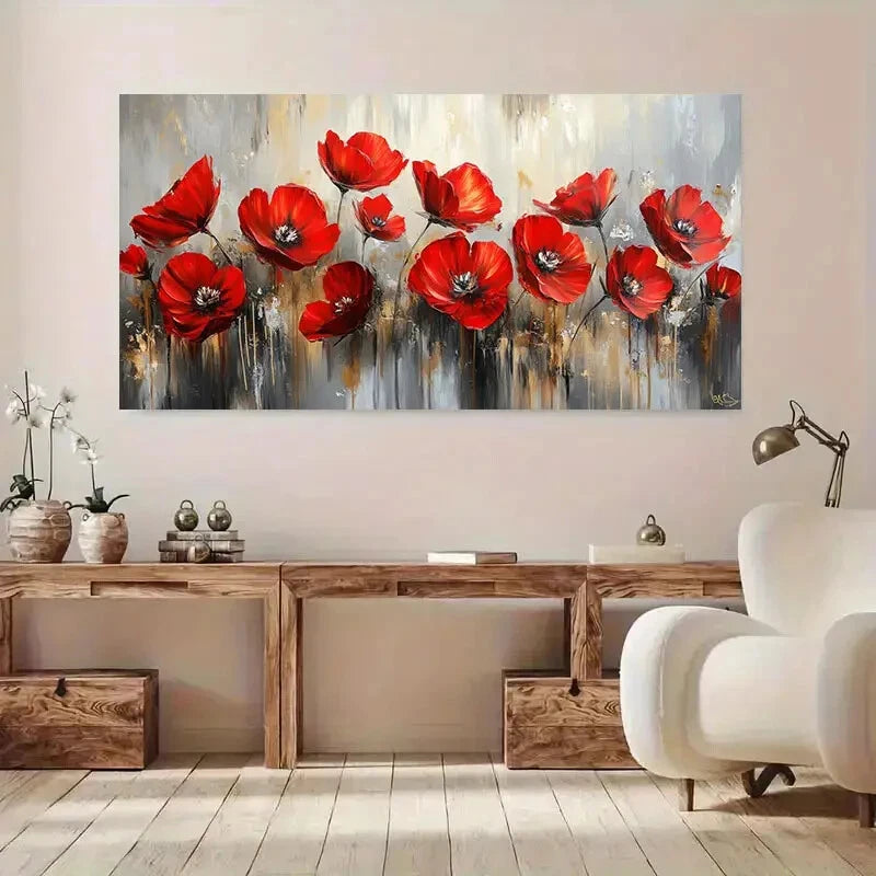 Vibrant Red Poppy wall canvas office home room framed 120x60cm - Bella Home Decor