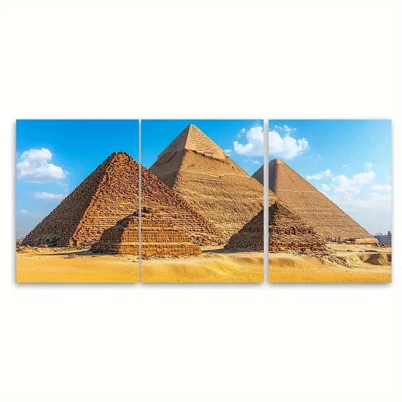 3pcs the Great Pyramids of Giza R Wall Art Set Canvas Framed 40x60cm - High Quality Print 100% Australian Made Wall Canvas Ready to Hang