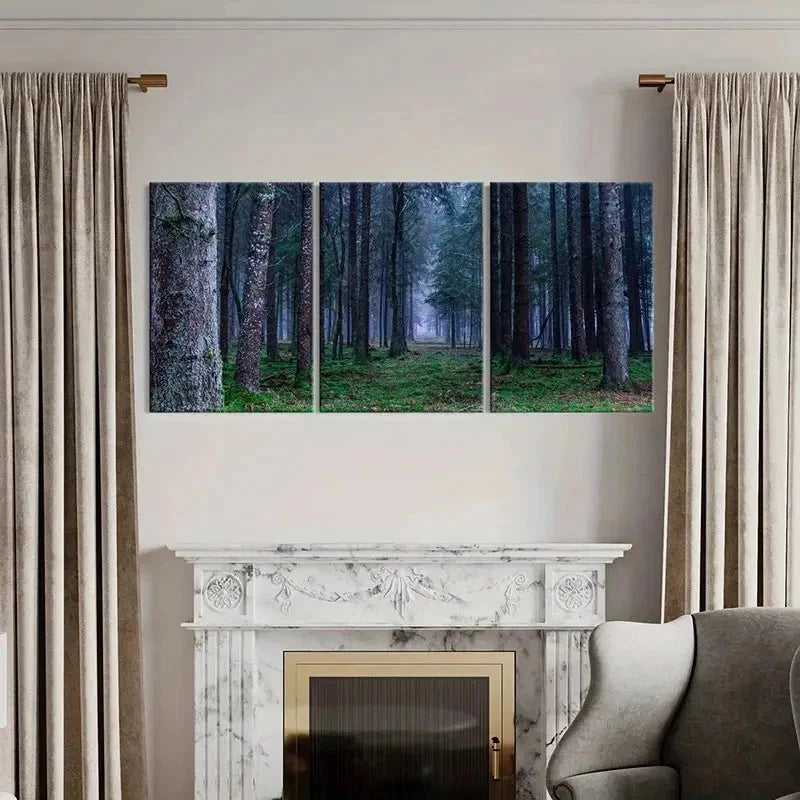 3pcs Dark Forest Woods and Tall Tree Wall Art Set Canvas Framed 50x70cm - High Quality Print 100% Australian Made Wall Canvas Ready to Hang - Bella Home Decor