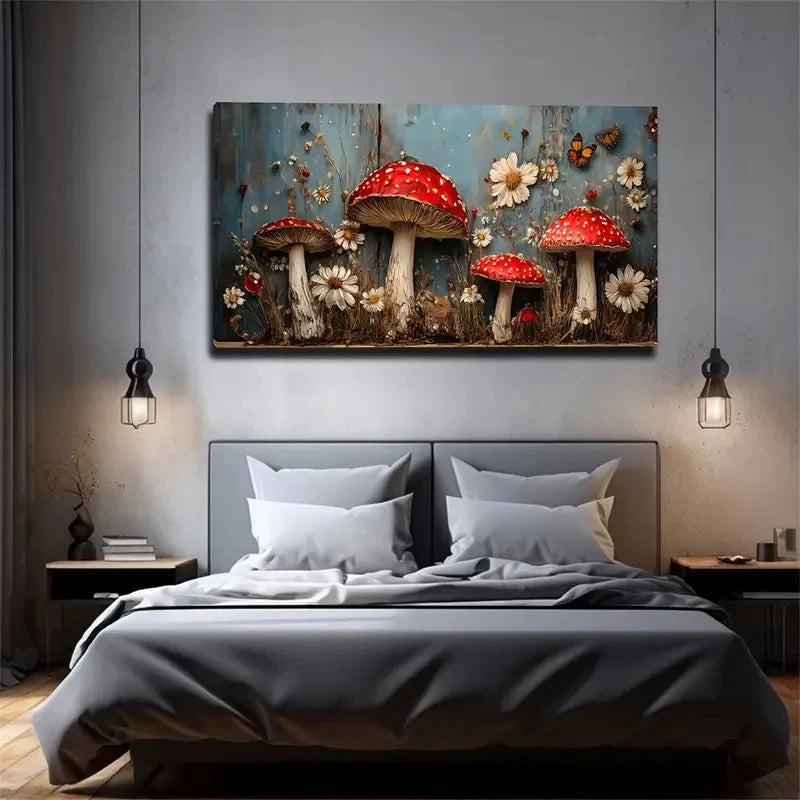 Chrysanthemum Red Umbrella Wall Art Canvas Office Home Room Framed 120x60cm