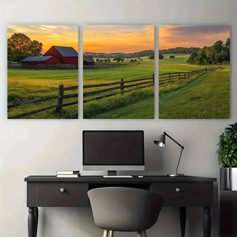 3pcs Scenic Horse Farm Bluegrass Perfect Wall Art Set Canvas Framed 50x70cm - High Quality Print 100% Australian Made Wall Canvas Ready to Hang