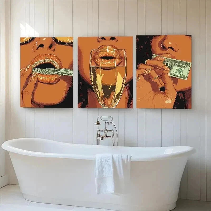 3pcs Luxury Lifestyle Bold Pop Lips Perfect Wall Art Set Canvas Framed 60x90cm - High Quality Print 100% Australian Made Wall Canvas Ready to Hang - Bella Home Decor