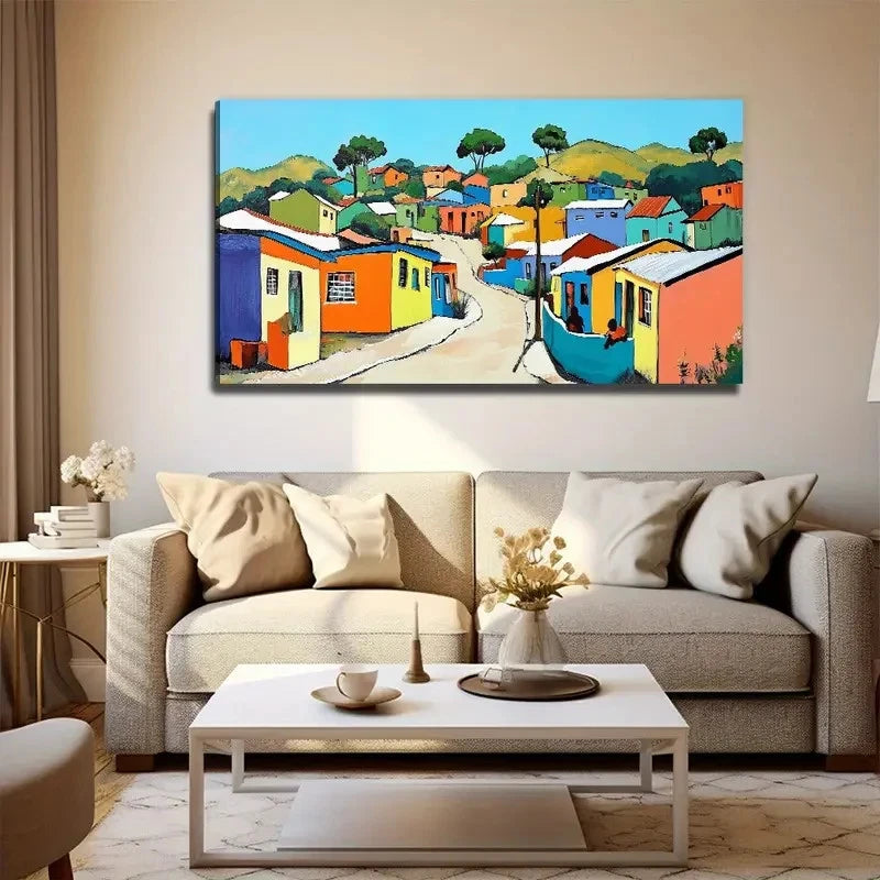 Colorful Houses Wall Art Canvas Office Home Room Framed 120x60cm