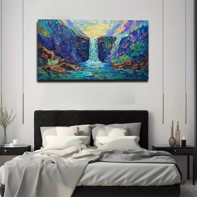 Abstract Waterfall Modern Wall Art Canvas Office Home Room Framed 120x60cm