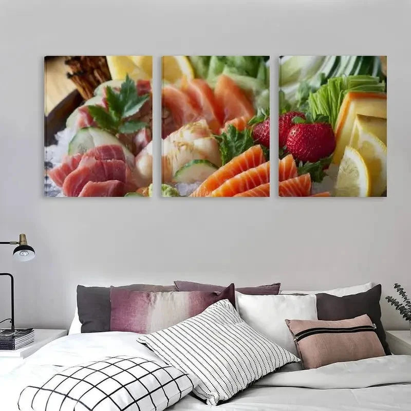 3pcs a Platter of Fresh Sashimi Decoration Wall Art Set Canvas Framed 60x90cm - High Quality Print 100% Australian Made Wall Canvas Ready to Hang - Bella Home Decor