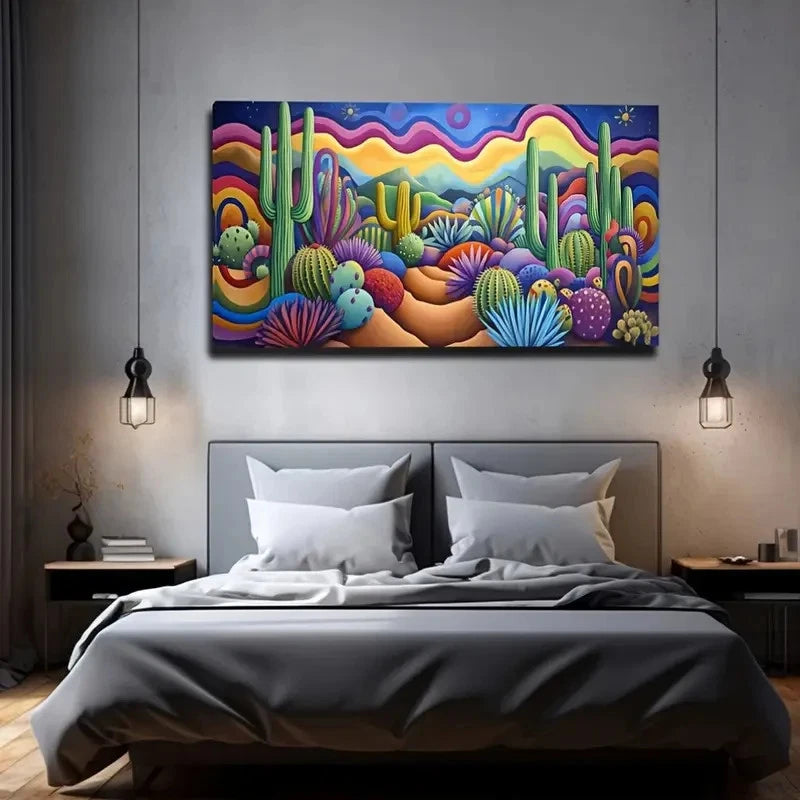 Abstract Succulent Cactus Deco Wall Art Canvas Office Home Room Framed 120x60cm