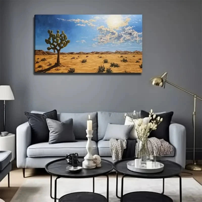 Cactus Sun & Desert Floral Wall Art Canvas Office Home Room Framed 120x60cm