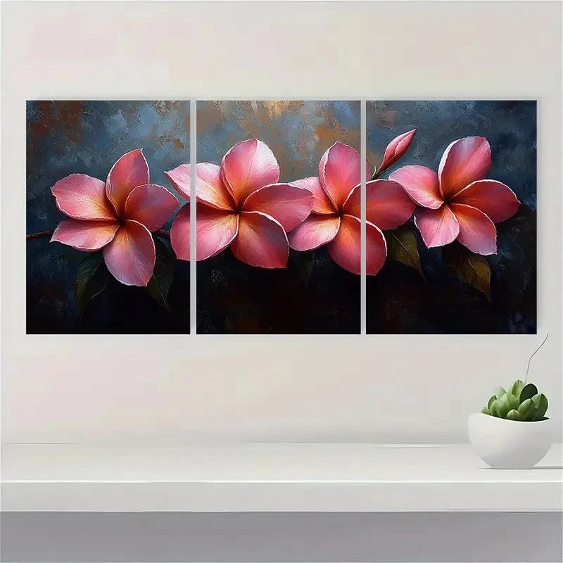 3pcs Pink Plumeria Flower rt Wall Art Set Canvas Framed 60x90cm - High Quality Print 100% Australian Made Wall Canvas Ready to Hang - Bella Home Decor