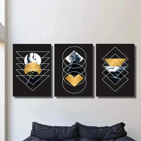 3pcs Geometric Golden Circle Triangle Wall Art Canvas Unframed - High Quality Print 100% Australian Made Wall Canvas