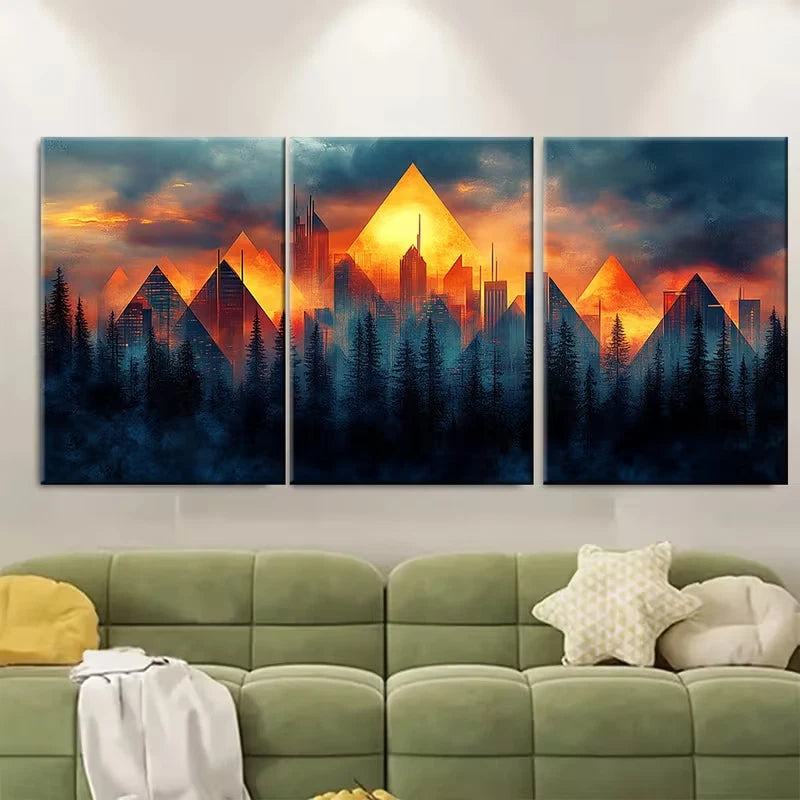 3pcs Elegant Art Deco Geometric Metal Print Ready to Hang Art