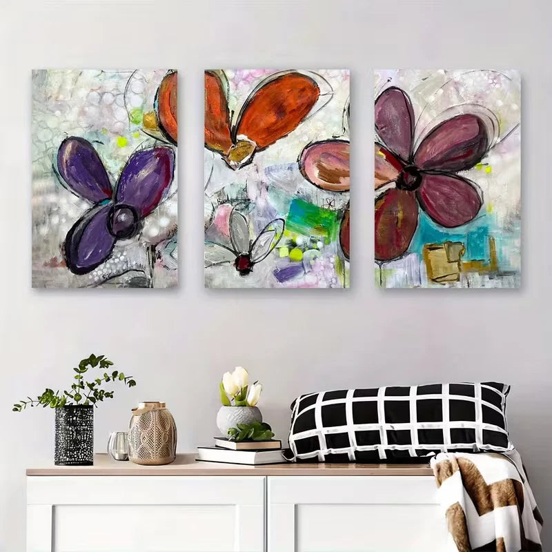 3pcs Colorful Bold Brushstrokes Metal Print Ready to Hang Art