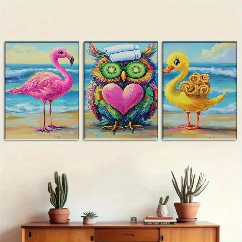 3pcs Vibrant Beach-Themed Animal Modern Perfect Wall Art Set Canvas Framed 40x60cm - High Quality Print 100% Australian Made Wall Canvas Ready to Hang - Bella Home Decor