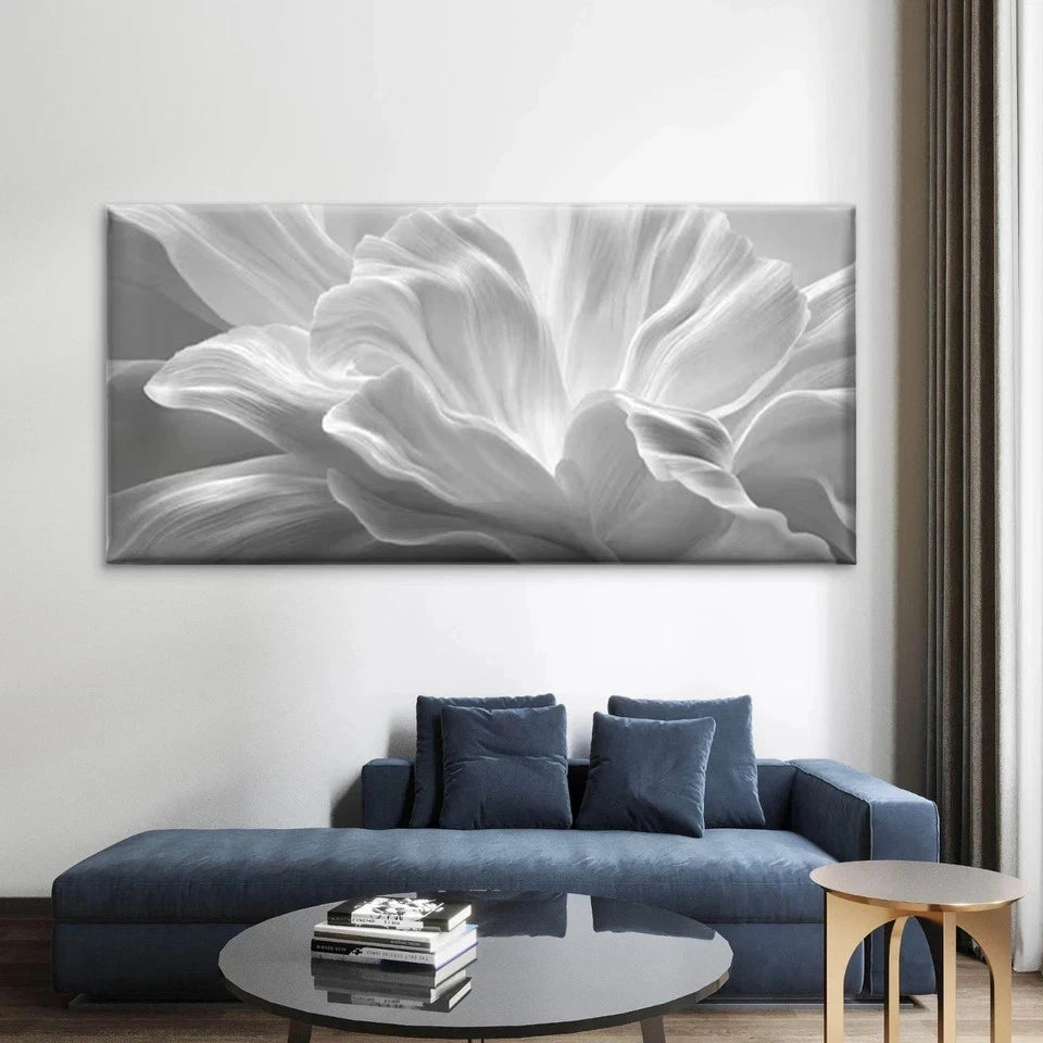 Modern White Abstract Floral Wall Art Canvas Office Home Room Framed 120x60cm