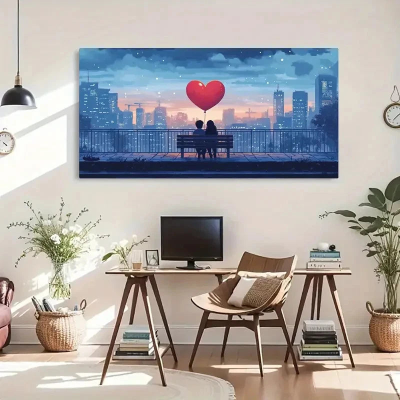Romantic Cityscape Love Night Wall Art Canvas Office Home Room Framed 120x60cm - Bella Home Decor