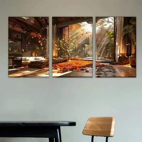 3pcs Room with Lots of Leaves on the Floor Canvas Wall Art Set Canvas Unframed - High Quality Print 100% Australian Made Wall Canvas - Bella Home Decor