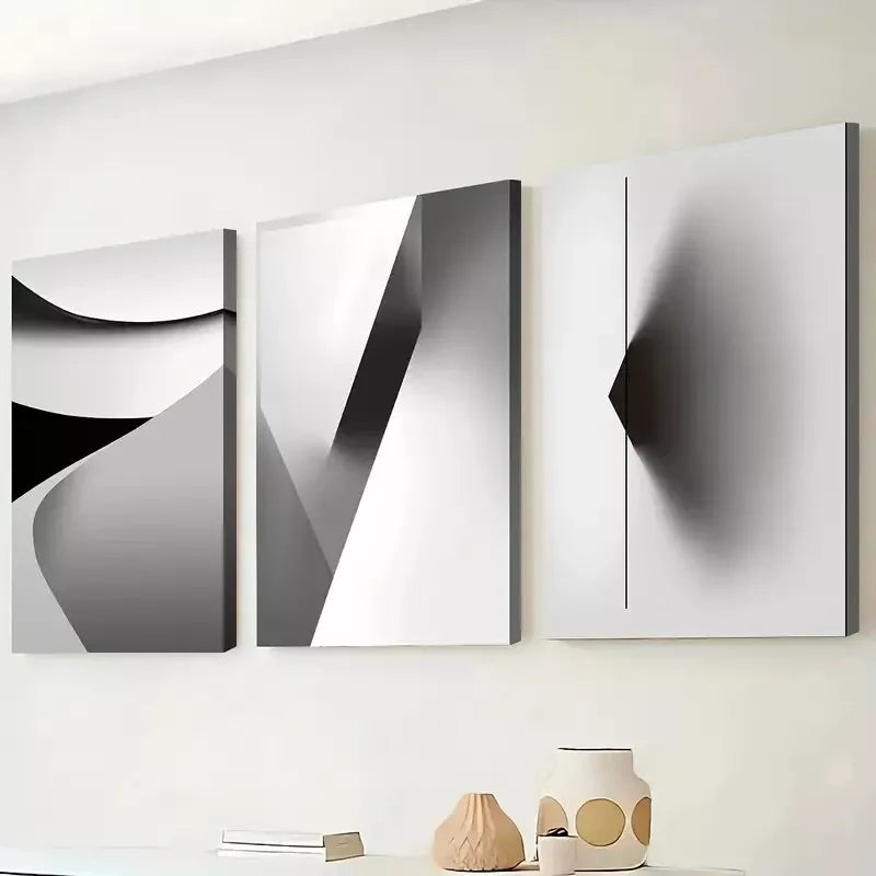 3pcs Minimalist Modern Black And White Abstract Wall Art Set Canvas Framed 50x70cm - High Quality Print 100% Australian Made Wall Canvas Ready to Hang - Bella Home Decor