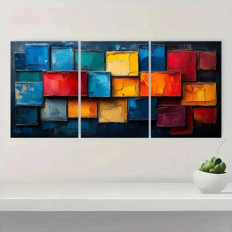 3pcs Blue, Red, Yellow, Green, Orange, Purple Wall Art Canvas Unframed – High Quality Print 100% Australian Made Wall Canvas - Bella Home Decor