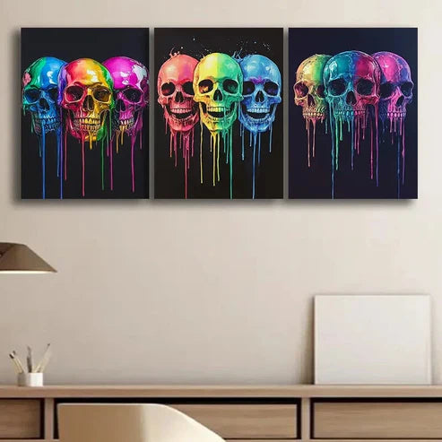 3pcs Set of Colorful Skeleton Dark Fear Perfect Wall Art Set Canvas Unframed - High Quality Print 100% Australian Made Wall Canvas