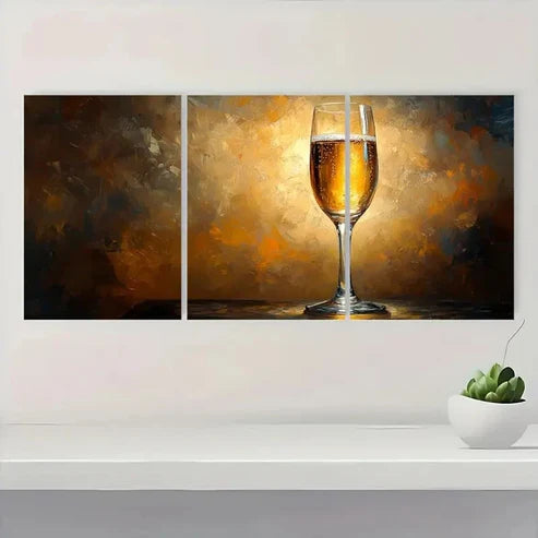 3pcs Champagne Glass Golden & Brown FG Wall Art Canvas Unframed - High Quality Print 100% Australian Made Wall Canvas - Bella Home Decor