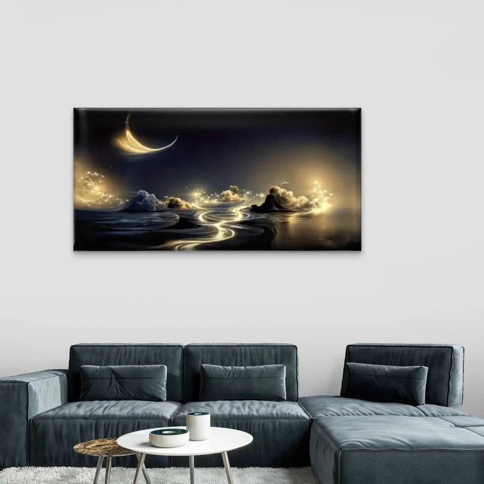 Night Sky Moon Cloud Beauty Wall Art Canvas Office Home Room Framed 120x60cm