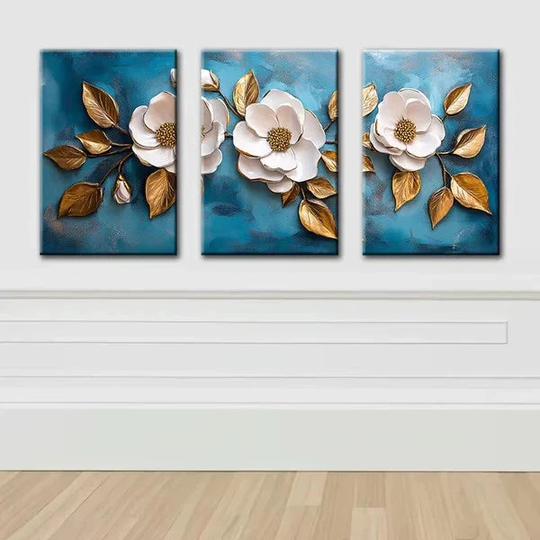 3pcs Elegant Flower and Leaves Design Wall Art Set Canvas Framed 60x90cm - High Quality Print 100% Australian Made Wall Canvas Ready to Hang
